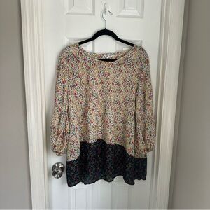 Tan and Pink Relaxed Tiered Blouse